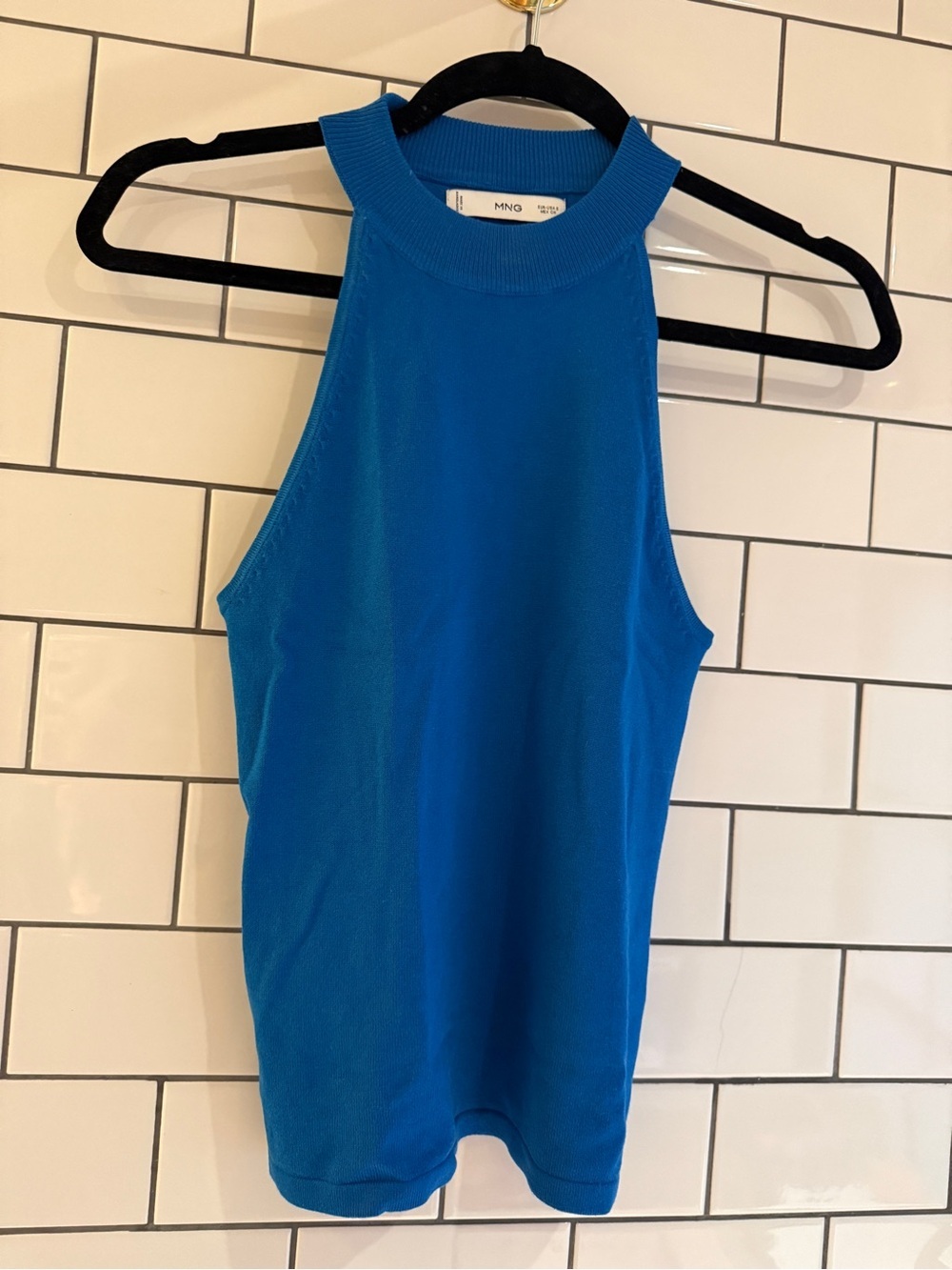 Mango Royal Blue High-Neck Ribbed Tank - Picture 4 of 7